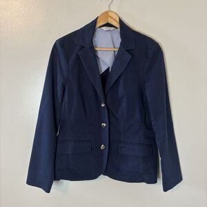 L.L. Bean Womens Blazer Navy Blue Fitted 3 Button Jacket Sz Small